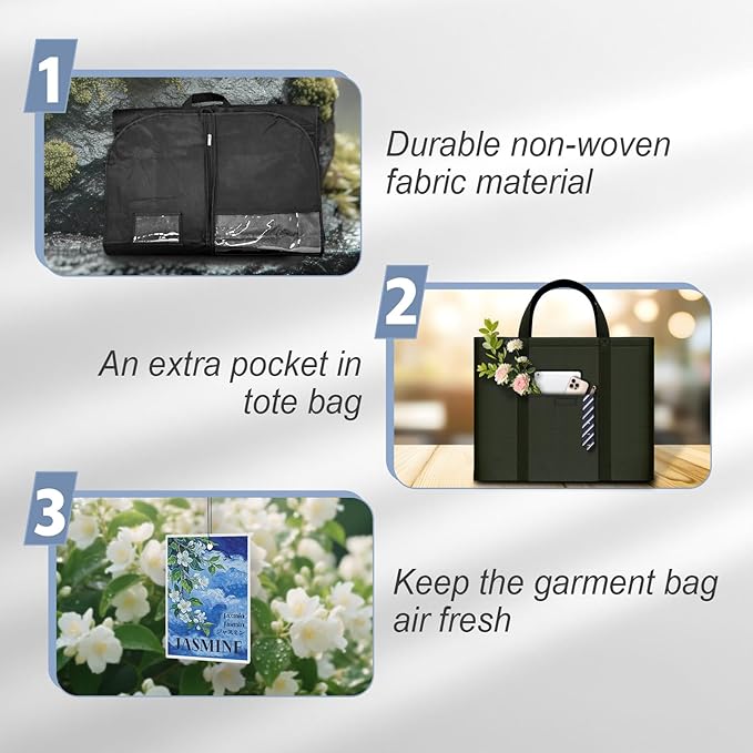 Heavy Duty Clothing Storage Large Garment Bags for Hanging Clothes, Breathable Travel Garment Bags with Zippered Closure for Suits, Dresses and Travel