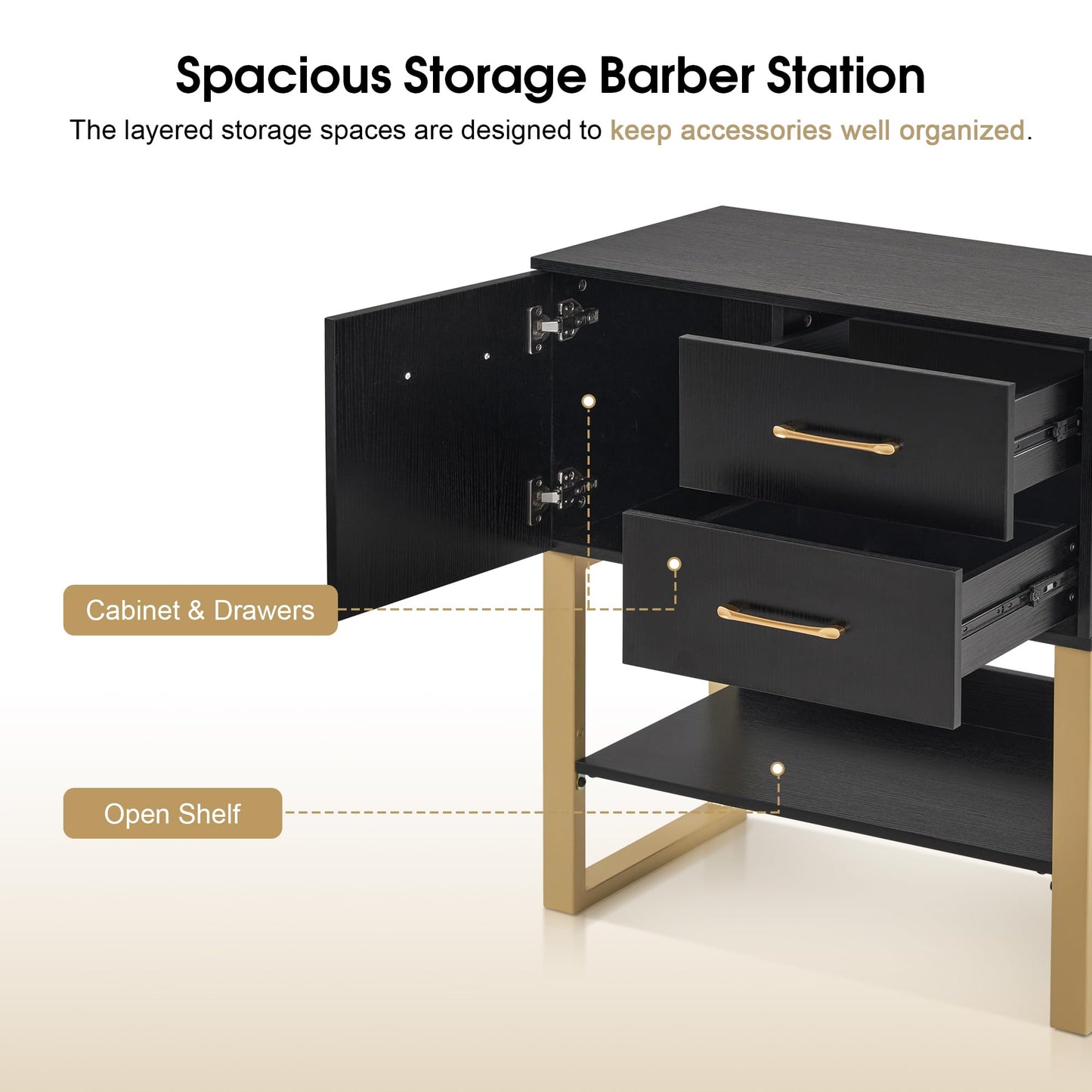 BarberPub Beauty Barber Station, Spa Wall Mount Storage Cabinet, Salon Equipment for Hair Stylist, Spa Beauty Makeup Organizer with Drawers & Shelf, 31.4"(L) x 16.54"(W) x 35.71"(H) 3185 (Black)