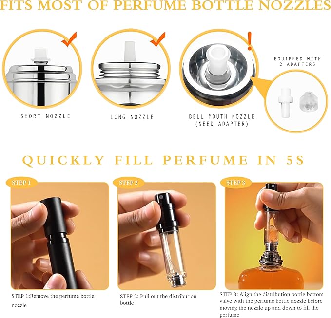 2PCS Perfume Travel Refillable Bottle, Bottom-Filling Fragrances Perfume Atomizer, Empty Mini Cologne Dispenser, Portable Sprayer Pocket Size for On the Go 5ml (Black & Light Pink)