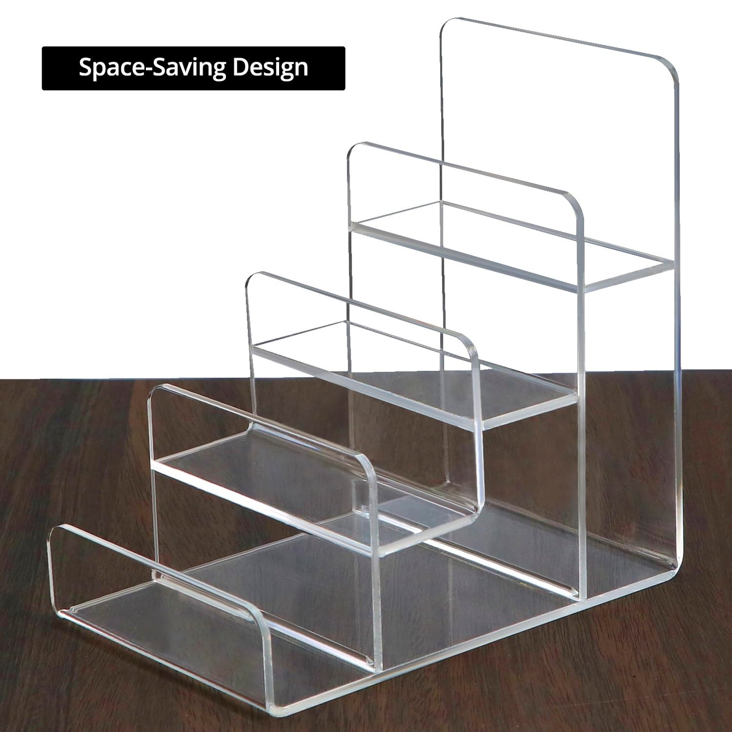 QWORK 4-Tier Acrylic Wallet and Handbag Display Stand, Durable, Space-Saving, Transparent Stand for Home and Retail Use