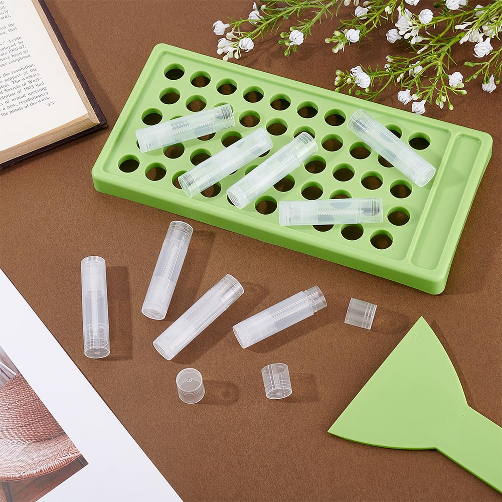 arricraft 150 Pcs Lip Balm Tubes with Filling Tray and Spatula, 8ml Empty Tubes Plastic Clear Lip Gloss Balm Containers for DIY Make Up
