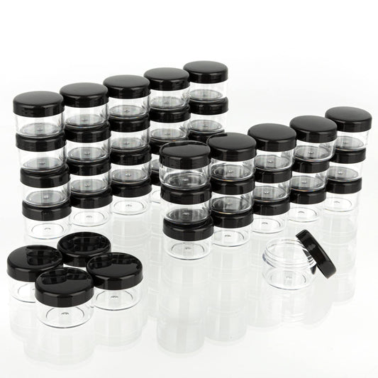 ZEJIA 5 Gram Sample Containers with Lids, 100PCS Mini Makeup Containers, Empty Plastic Travel Cosmetic Containers with Labels
