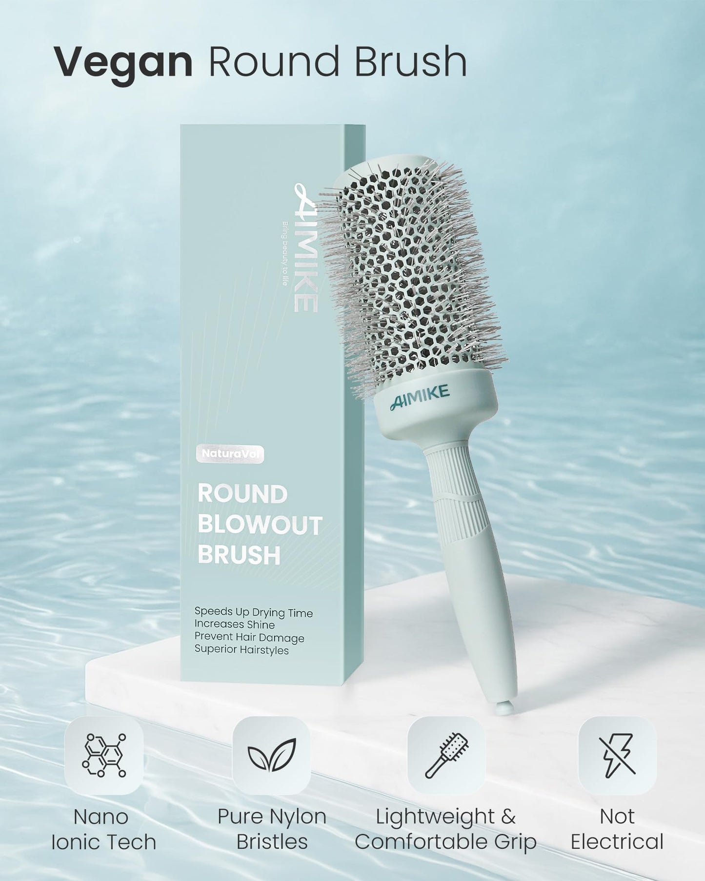AIMIKE NaturaVol Round Brush for Blow Out, Large Round Hair Brush with Nano Thermal Ceramic Tech, for Fine Hair-Friendly Blow Drying & Styling at Home, Maximum Volume Shine-2.1" Barrel, 3" w/Bristle