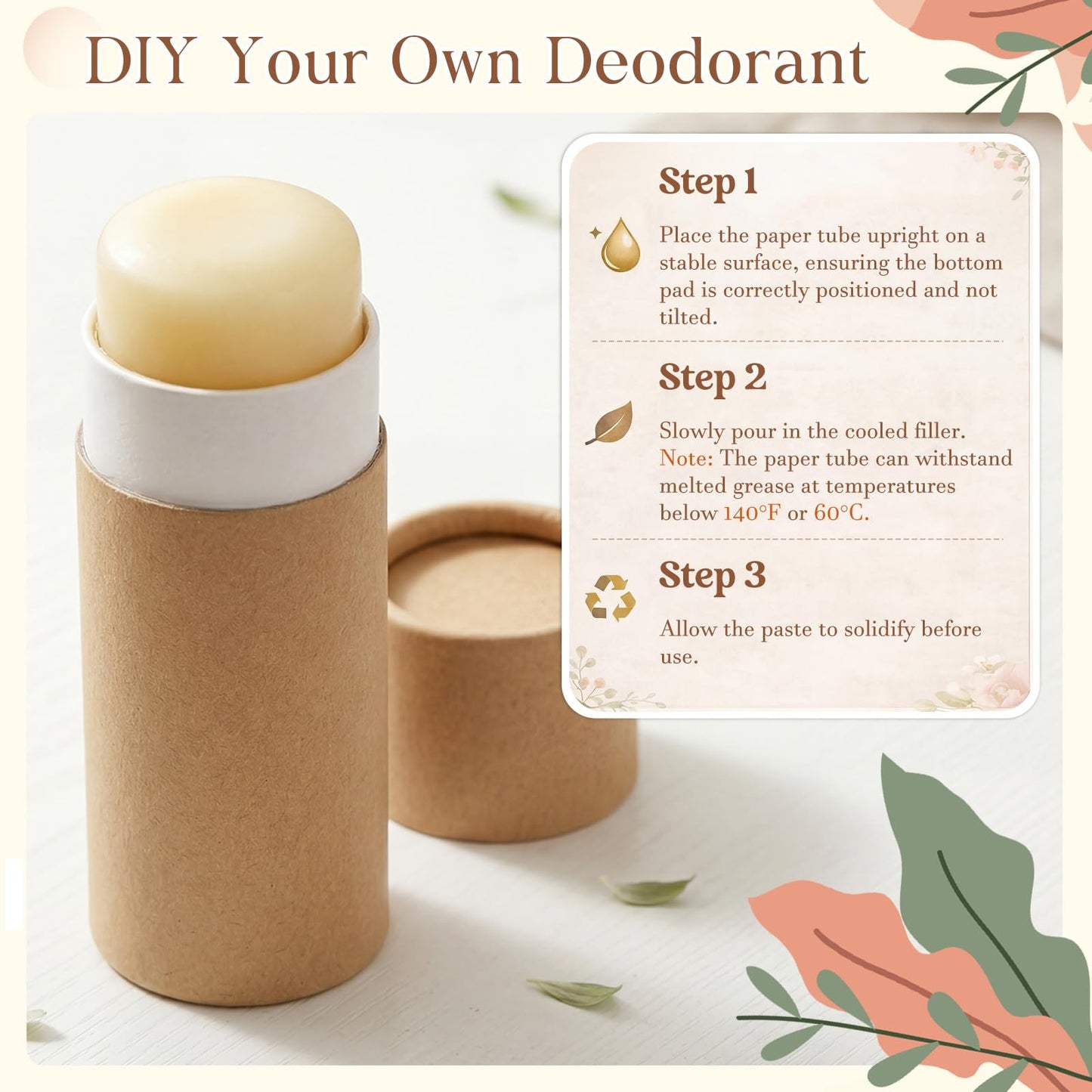 Teenyyou 20 Pcs 2oz Empty Paperboard Deodorant Containers Kraft Cardboard Deodorant Tubes Push-up Lip Balm Tubes Solid Perfume Container Lotion Sticks Jars for DIY Homemade Cosmetic Samples,Brown