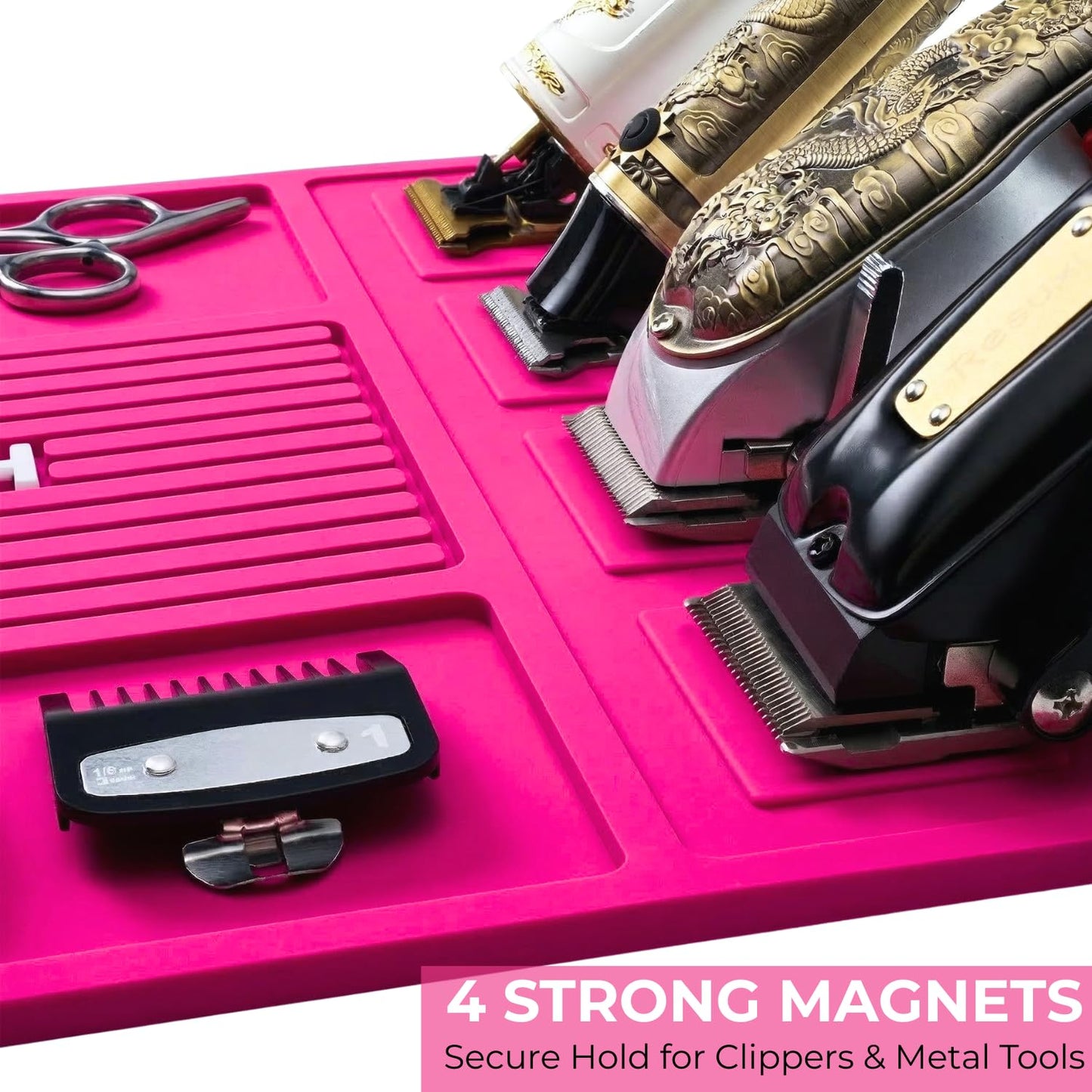 HAPPYPOSH Magnetic Barber Mat, Magnetic Barber Mats For Clippers and Supplies, Barbershop Pad for Station, Beauty Salon Table Mat, Barbering Tool Organizer for Pro Hairstylist, Pink