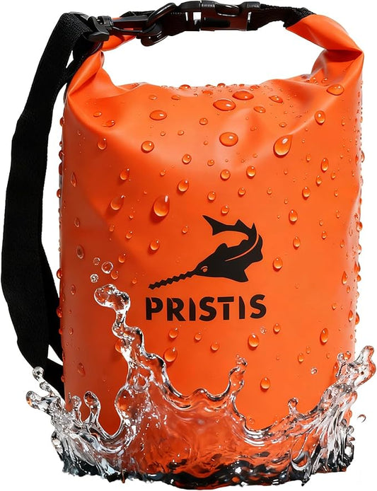Pristis Waterproof Dry Bag, 10L Lightweight Floating Kayak Storage Backpack for Men Women, Durable Outdoor Roll Top Dry Sack Gear Accessory for Kayaking Fishing Rafting Beach Camping, Orange