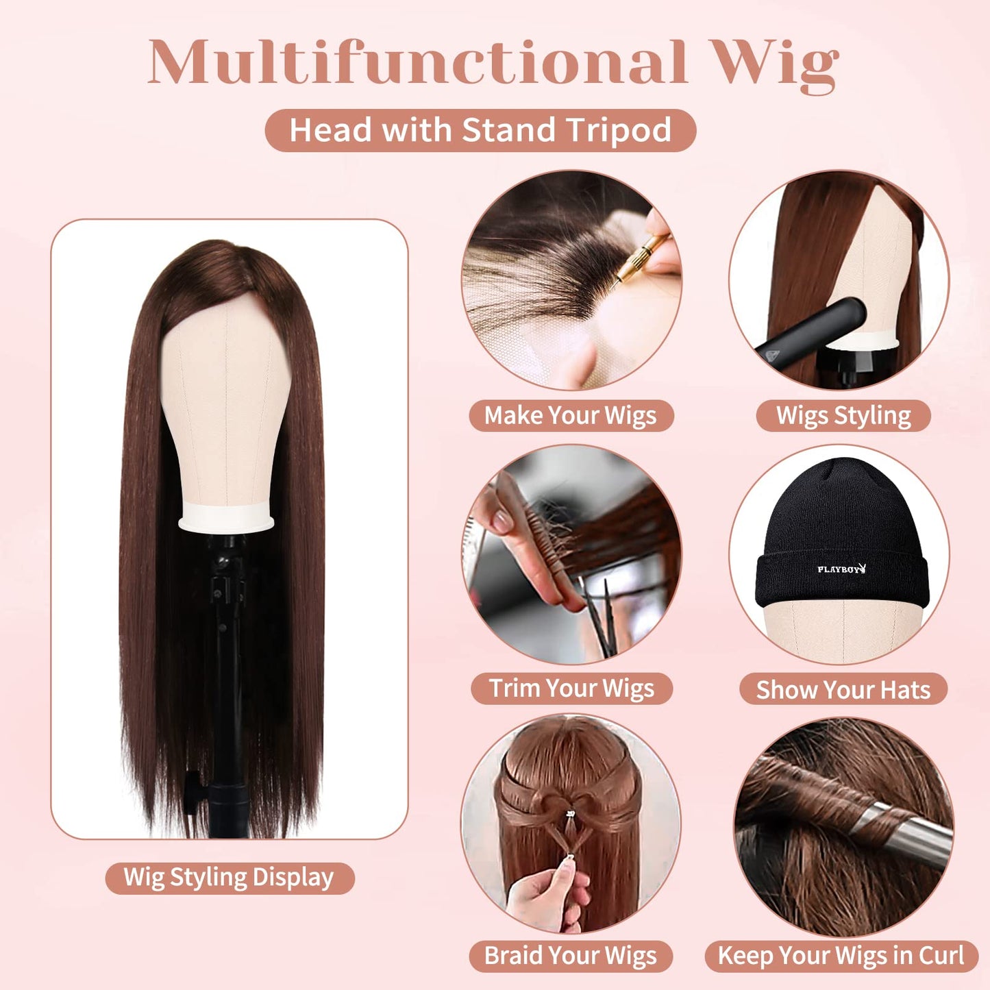 Beauty Star 63inch Tall Wig Stand Tripod with 22inch Mannequin Head, Canvas Block Wig Head Included Adjustable Holder and Wig Caps Kit for Multiple wigs, Perfect for Making Wigs, Display Styling