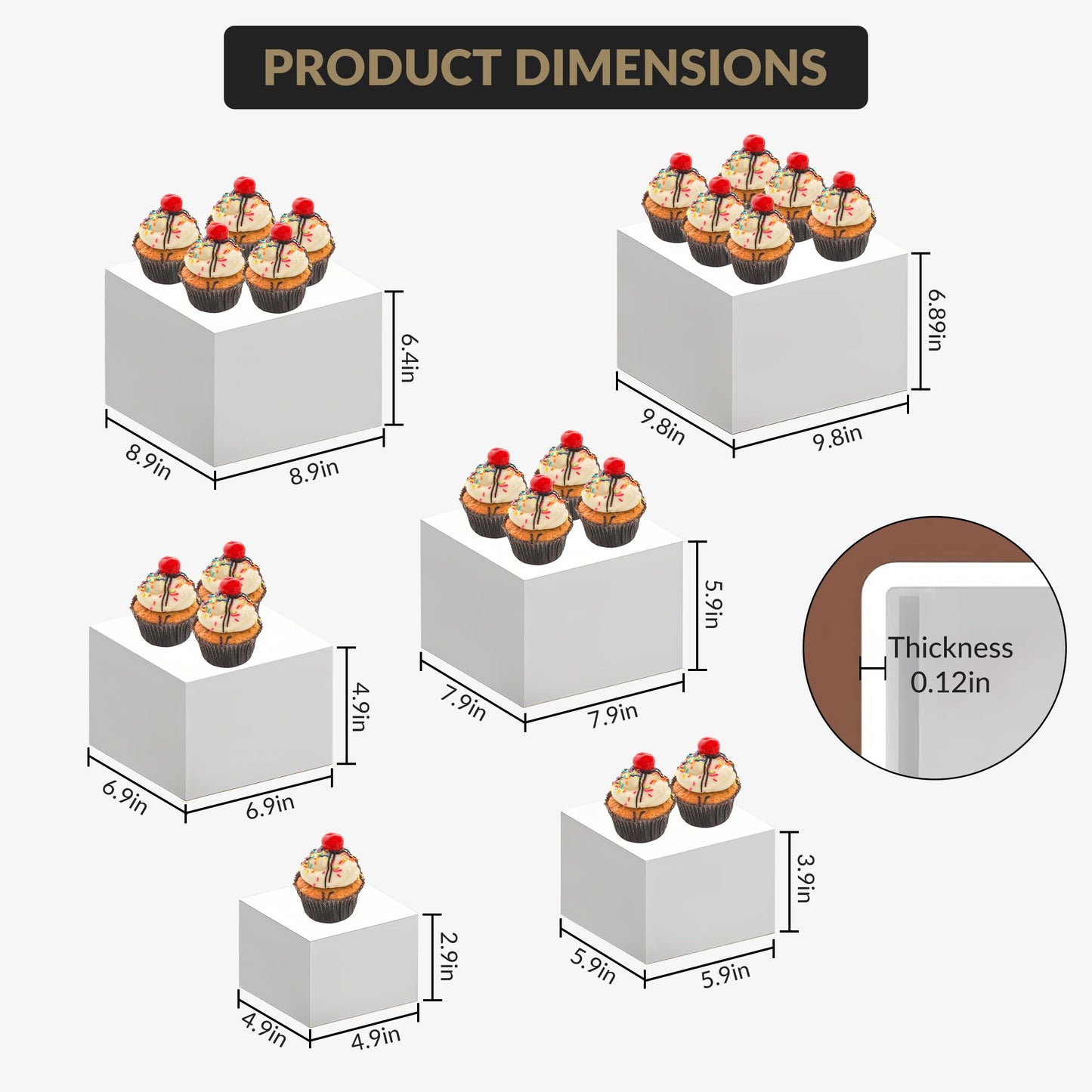 Garvee 6-Piece White Stackable Display Risers for Desserts – Multi-Sized Food Stands for Bakery, Wedding, Buffet, and Retail Display (Nesting & Space-Saving)