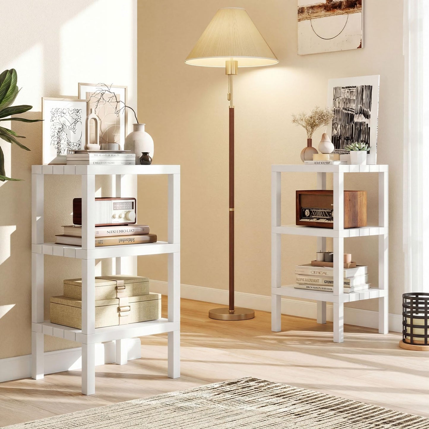 Giantex 6-Tier Plastic Modular Storage Shelves, Open Display Utility Shelving Unit, Multifunctional Plant Holder, Freestanding Storage Rack Organizer for Living Room, Bathroom and Kitchen (White)