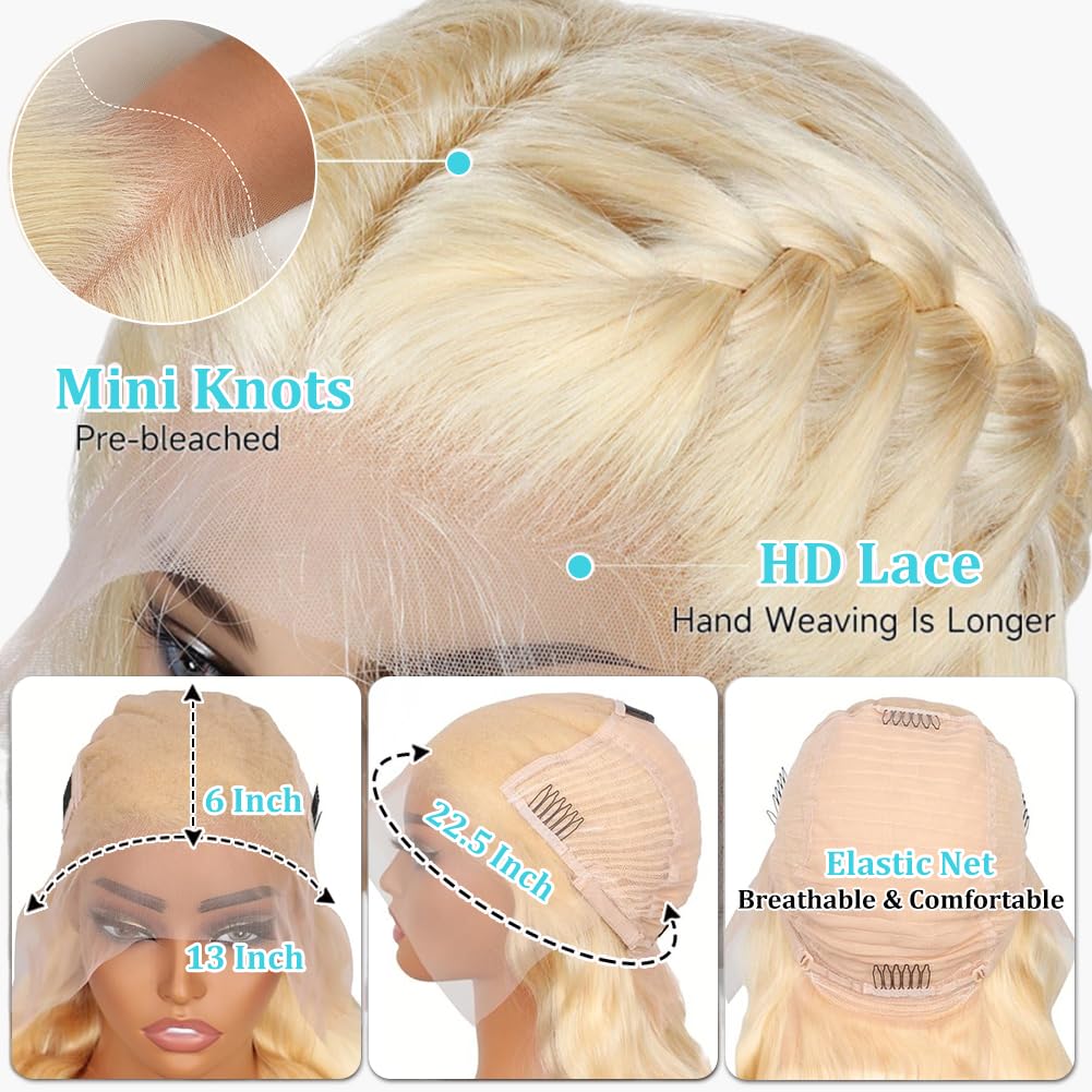 CUTE BEIN 30 Inch 613 Blonde Lace Front Wig Human Hair,13X6 HD Transparent Body Wave Lace Front Wigs Human Hair, 200 Density Blonde Glueless Wigs 613 Lace Frontal Wig Pre Plucked