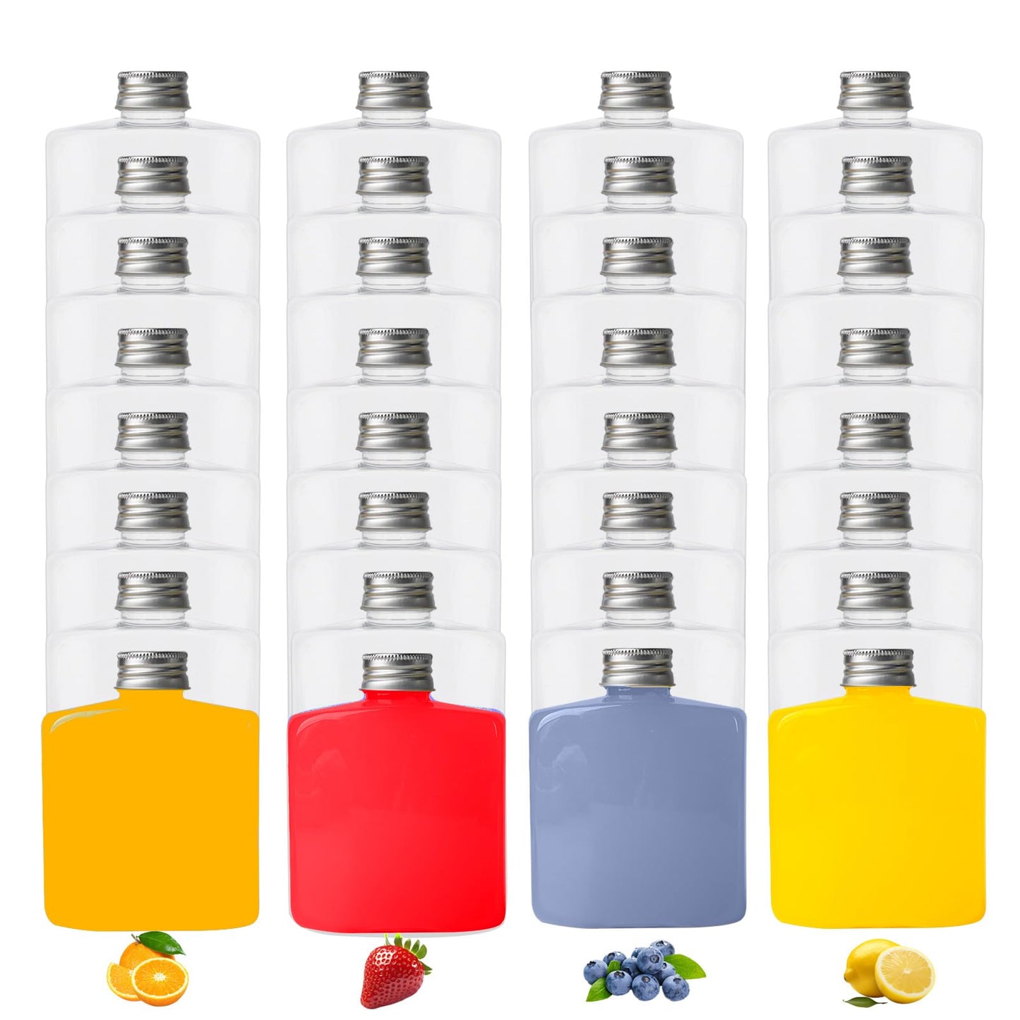 DISWALE 32 Pcs 8.5 oz Plastic Bottles with Caps, Clear Reusable Disposable Juice Bottles, Small Beverage Containers for Water, Smoothies, Milk, Juicing, Mini Fridge Storage