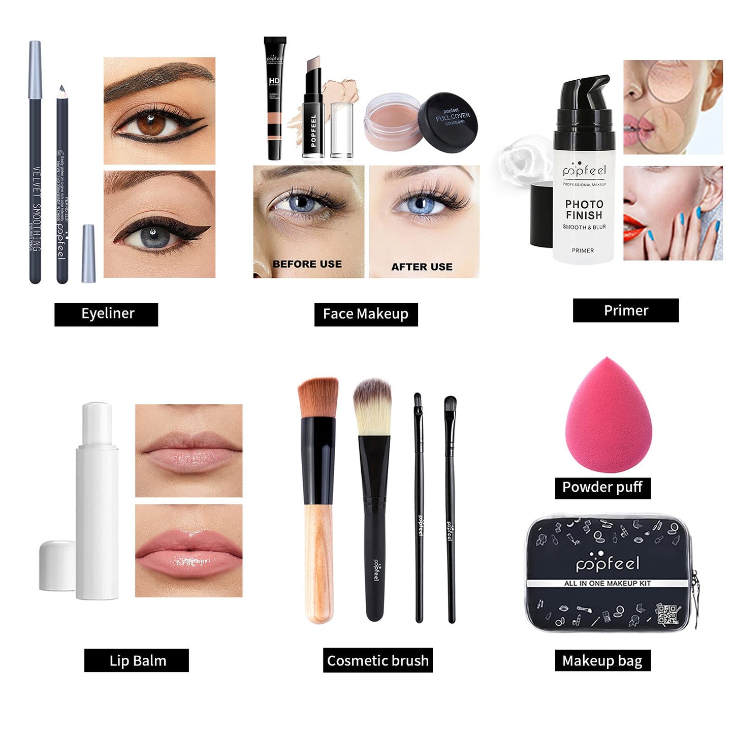All in One Makeup Kit for Women Full Kit, Mother's Day Makeup Gifts for Women Girls, Essential Bundle With Eyeshadow Palette, Brush, Lipstick, Blush, Foundation, Concealer, Mascara, Eyebrow Pencil