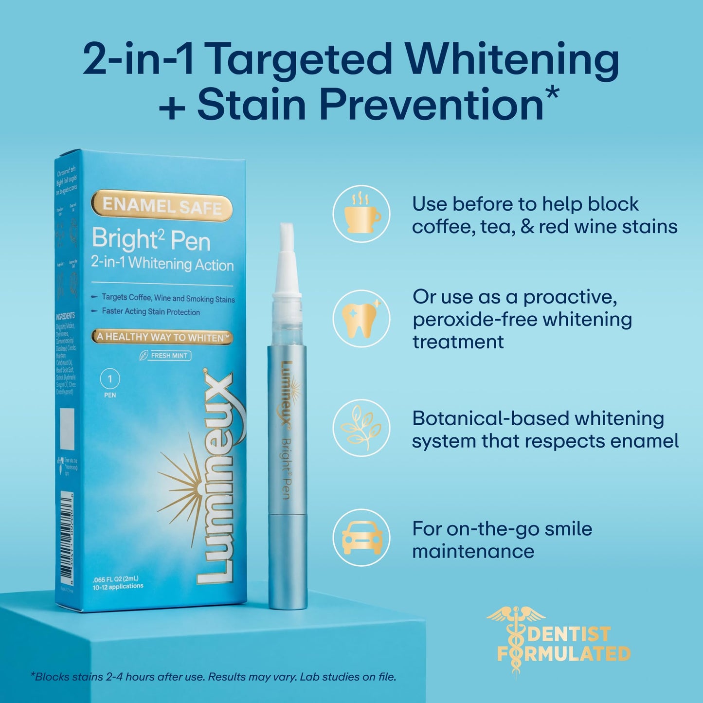 Lumineux 2-in-1 Whitening Pen Enamel Safe and Clinically Proven to Whiten Without The Sensitivity - Removes Coffee, Tea, and Smoking Stains