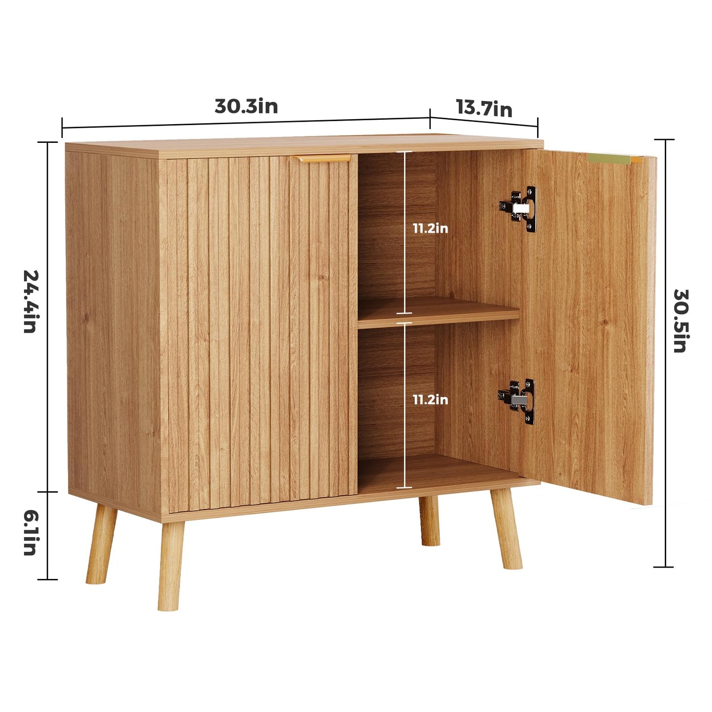 REHOOPEX Fluted Storage Cabinet, Buffet Cabinet with Storage, Wood Sideboard with Adjustable Shelf, Modern Accent Cabinet & Console Table for Entryway, Living Room, Dining Room, Natural