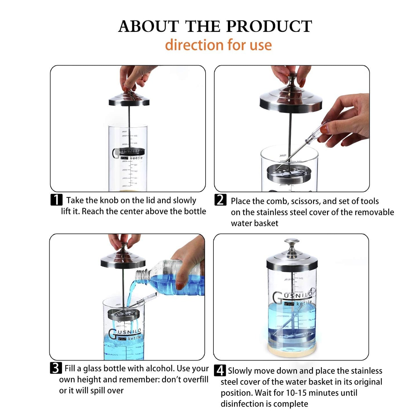 Gusnilo Barber Sanitizer Jar (30 Oz) with Stainless Steel Tray – Ideal for Spa, Salon & Nail Tools