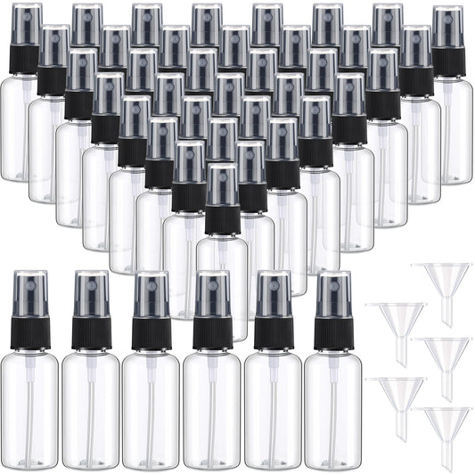 Maxcheck 100 Pcs Mini Clear Spray Bottles 1 oz Plastic Empty Travel Bottle Fine Mist Small Spray Containers with 5 Pcs Funnels Refillable Liquid Travel Container for Perfume Skin Toner (Black)