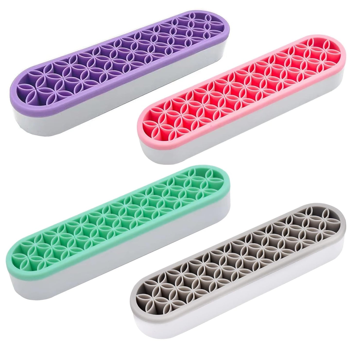 ESIW 4 PCS Multi-Purpose Cosmetic Storage Box, Desktop Organizers Silicone Make Up Brush Storage Stand, Desktop Storage Box for Eyeliner Pencil, Painting Brush (Green/Pink/Grey/Purple)