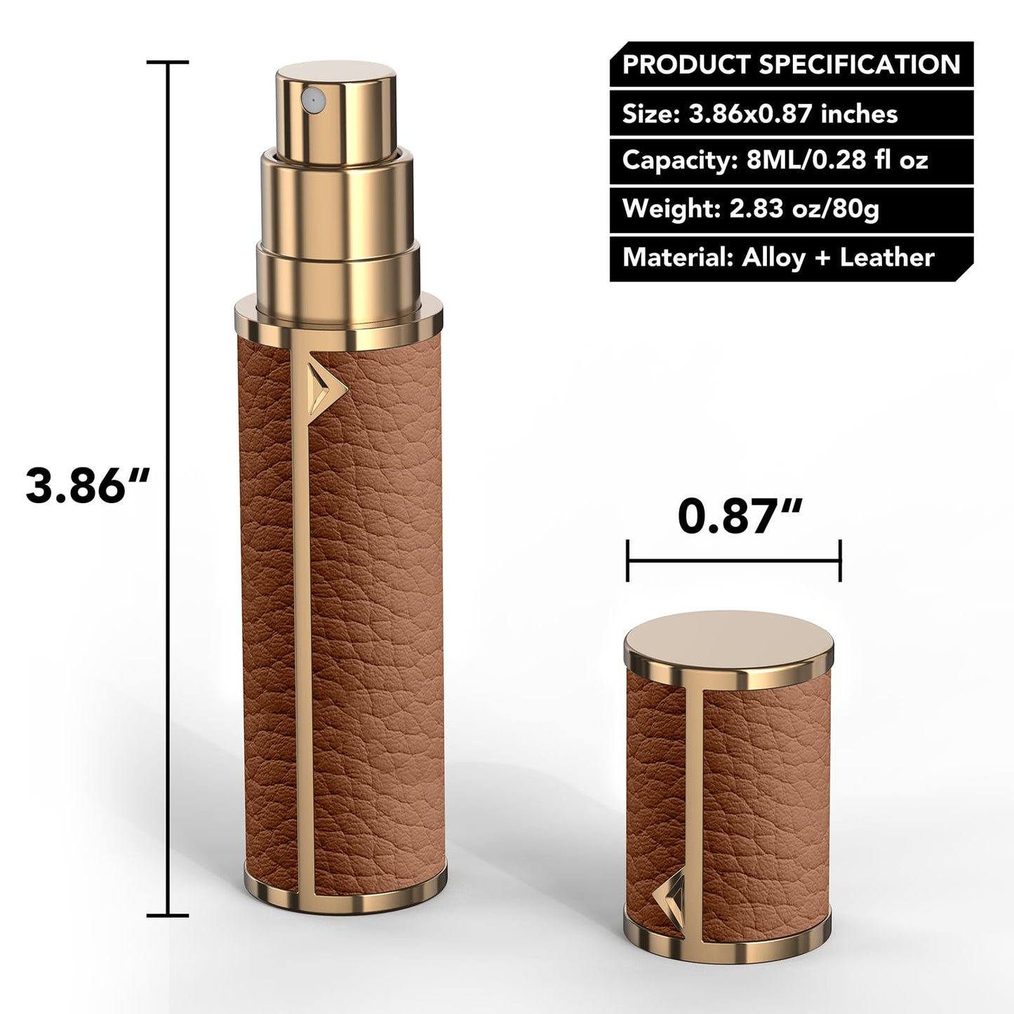 3zorqinron 8ML Travel Perfume Refillable Atomizer, Mini Genuine Leather Cologne Sprayer, Protable Pocket Size Empty Fragrance Spray Bottle (Brown)