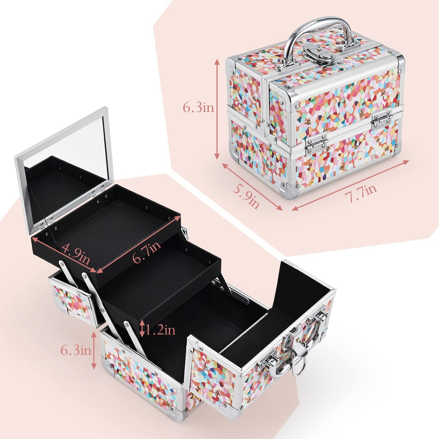 Joligrace Makeup Train Case for Girls Cosmetic Box Kids Jewelry Organizer Hair Accessories Mosaic Orange