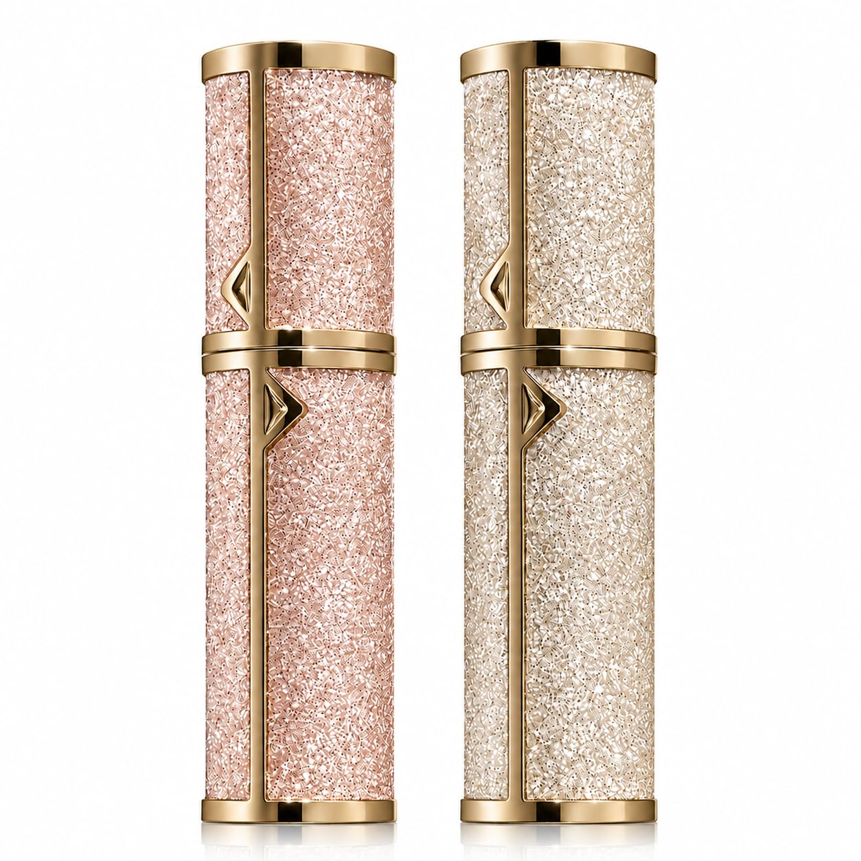 DIOHIO Atomizer Perfume Spray Bottle Refillable - 5ml Glass Inner Bottle with Premium Leather Case, Portable Travel Sprayer for Fragrance Lovers (Flash-Gold-Pink)