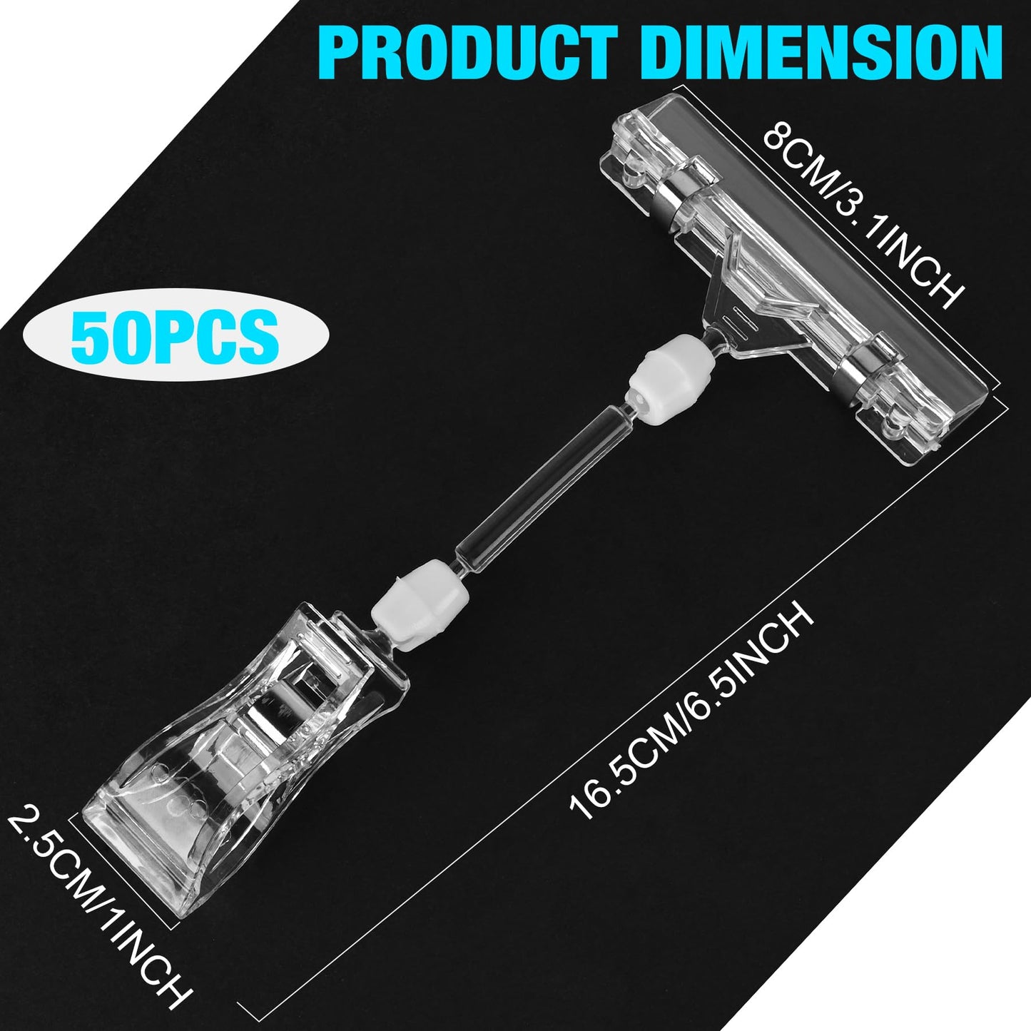 ClearClips Plastic Label Pop Clips on Shelf & Rack Signs - 50 Pack Double Sided Swivel Rotatable Menu Clips for Retail Display