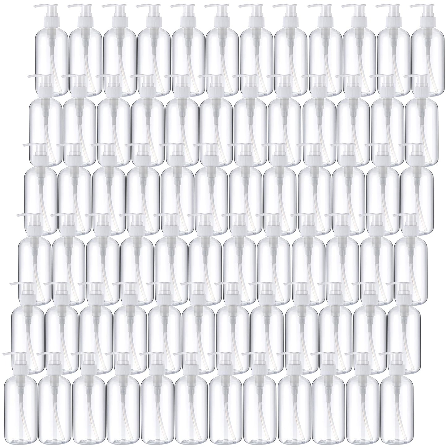 Eaasty 48 Pcs Pump Bottle Lotion Dispenser Refillable Shampoo Conditioner Hand Soap Dispenser Plastic Empty 8oz/250ml Clear Reusable Body Wash Container Bulk (Clear)
