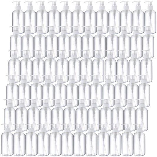 Eaasty 48 Pcs Pump Bottle Lotion Dispenser Refillable Shampoo Conditioner Hand Soap Dispenser Plastic Empty 8oz/250ml Clear Reusable Body Wash Container Bulk (Clear)