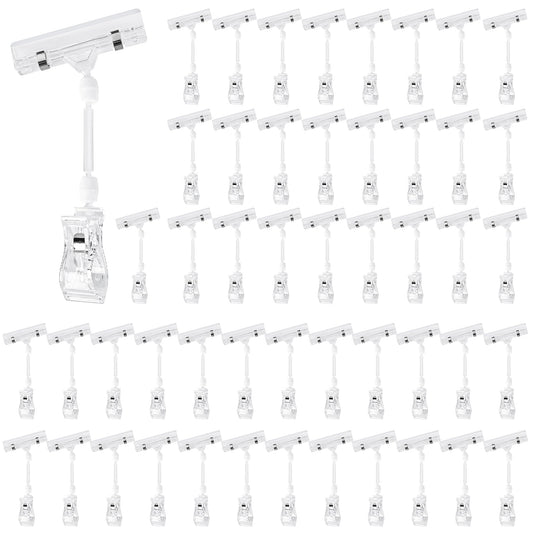 ClearClips Plastic Label Pop Clips on Shelf & Rack Signs - 50 Pack Double Sided Swivel Rotatable Menu Clips for Retail Display