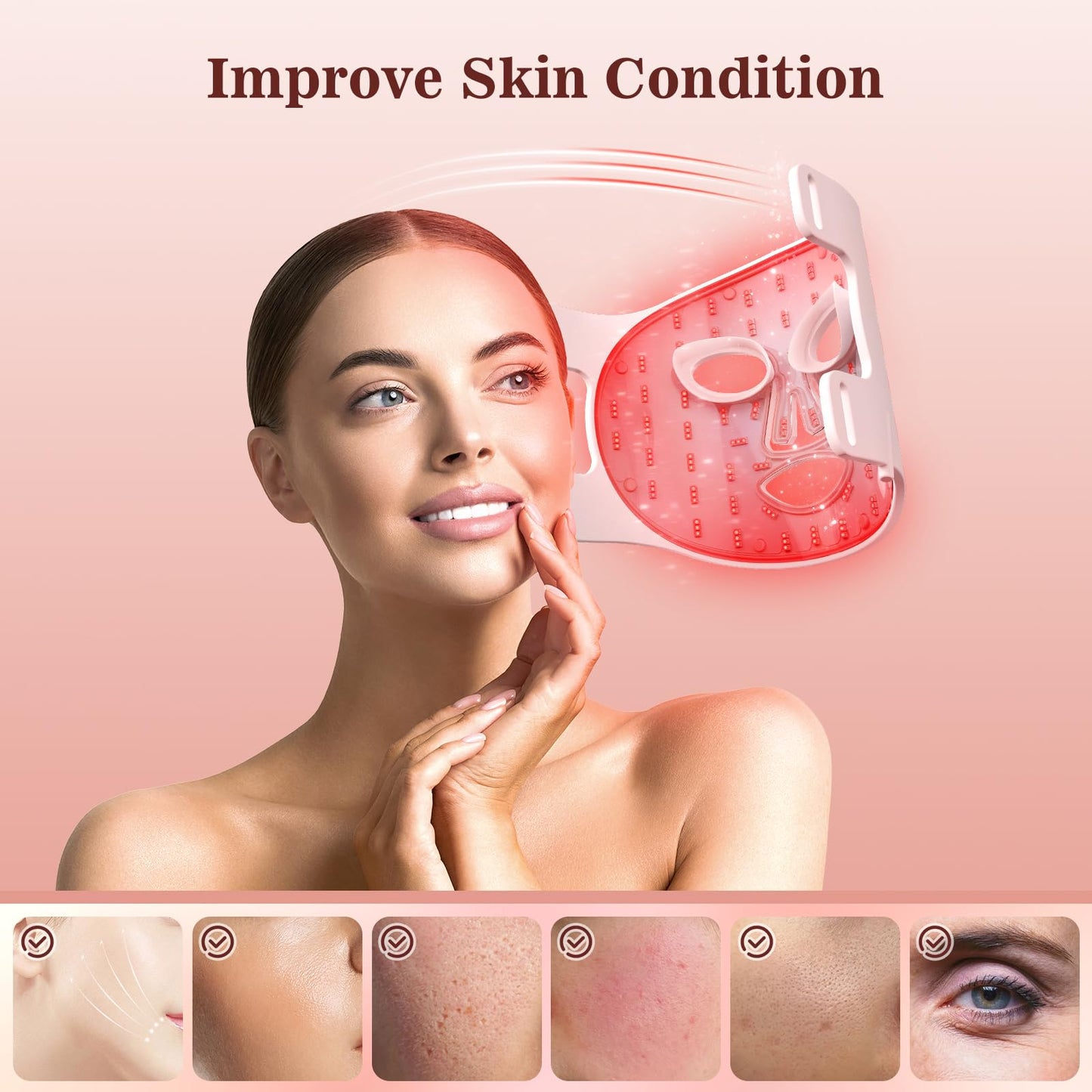 Red Light Therapy Mask for Face, 2000mAh Rechargeable Portable LED Mask