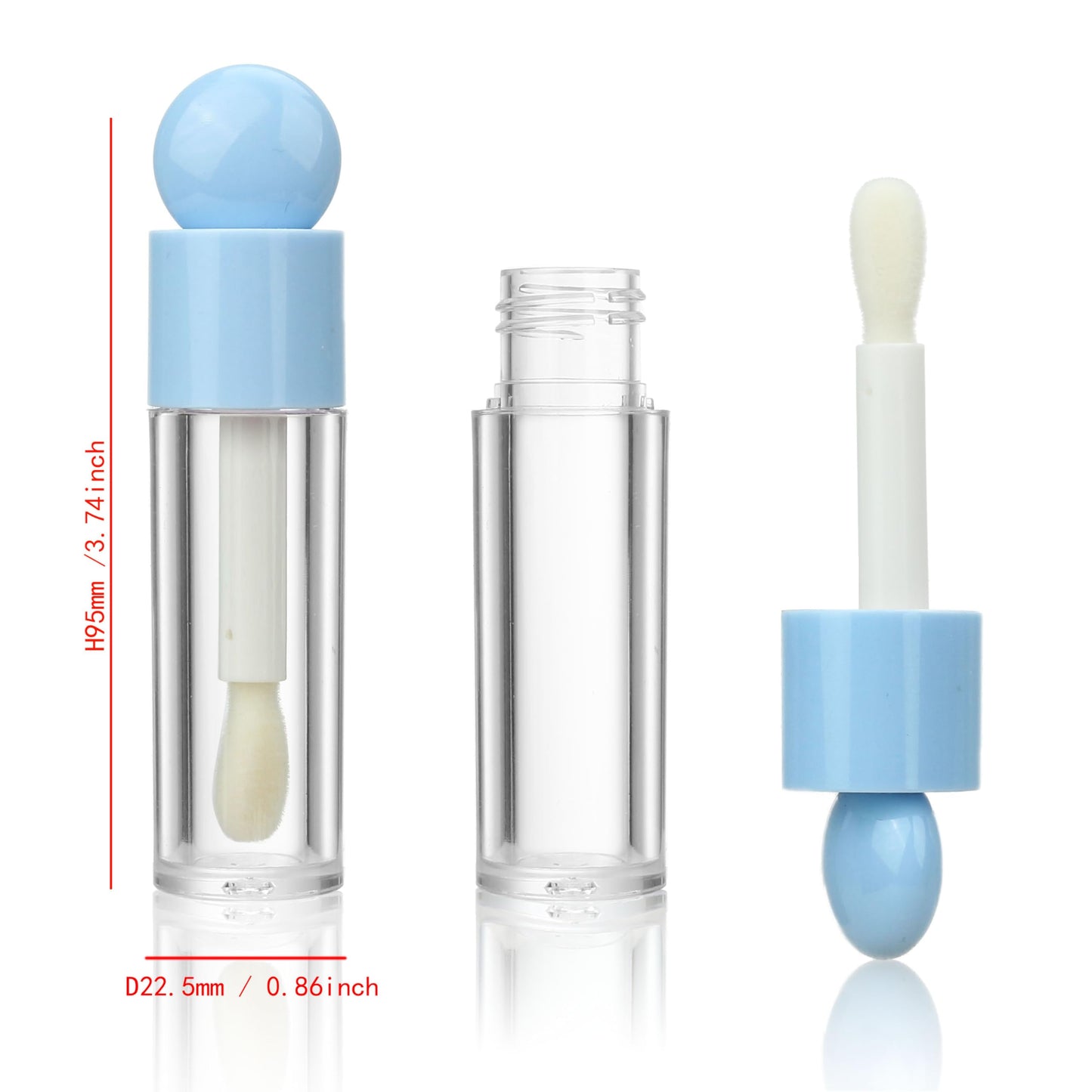 COSIDEA 16pcs 6ml 0.2oz Round blue big doe foot wand lip gloss tubes for DIY Flat shape lipgloss containers tubes with thick brush