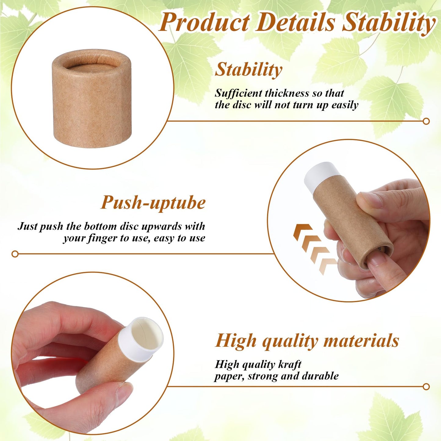 PercyEffie 20pcs 0.3oz Lip Balm Tubes Empty lip balm containers empty KraftPaperTube Holder,Push-Up Style for DIY Homemade, lips tubes bulk Natural Packaging Container- Brown