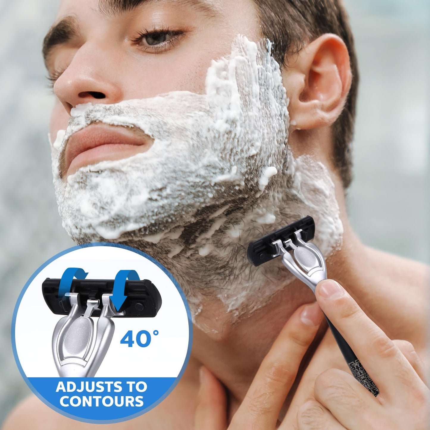 Leriton 74 Pcs Disposable Men's Razors Set 6-blade Shaving for Men Sensitive Skin Refillable Razor Kit for a Comfortable Shave, 2 Handles and 72 Cartridges