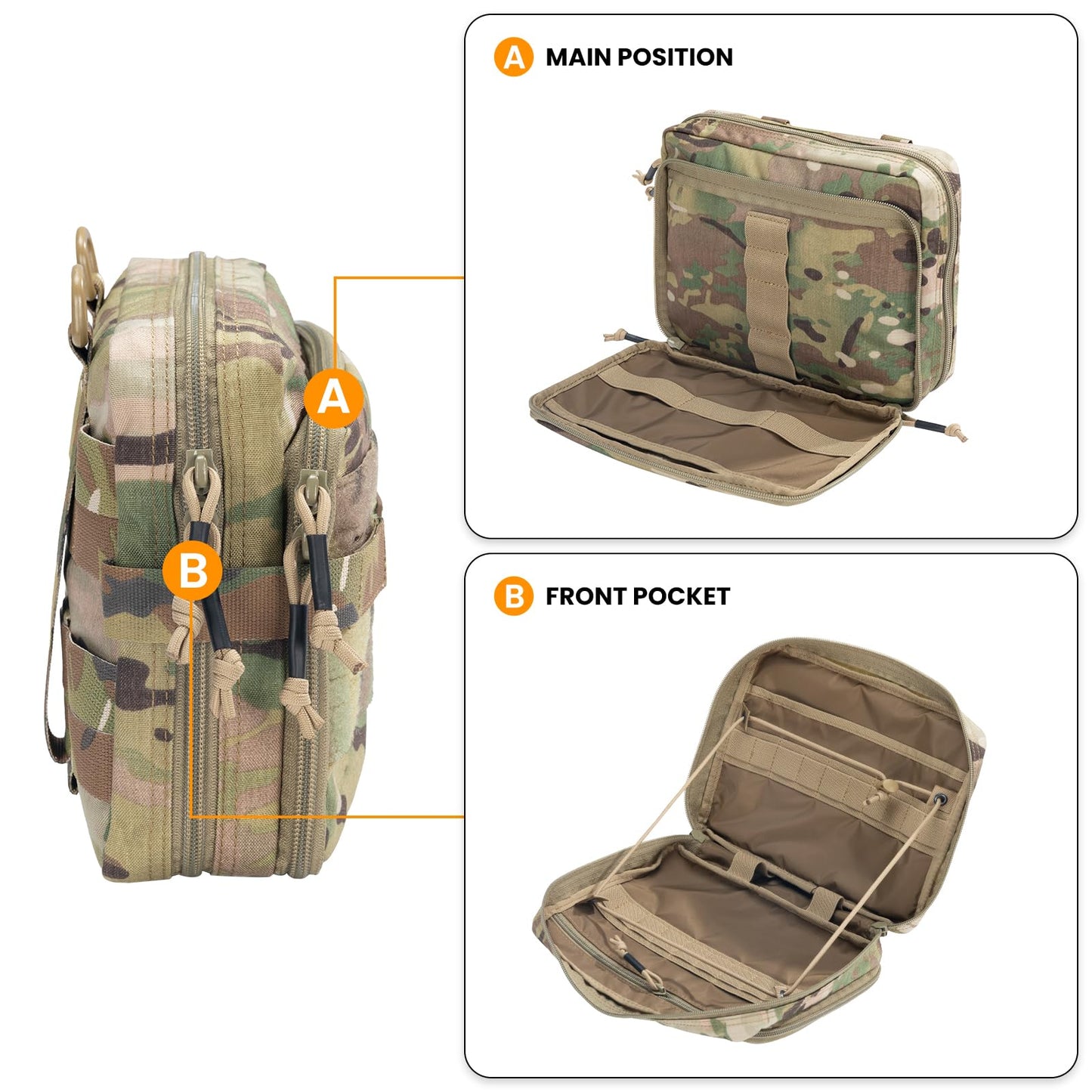 EXCELLENT ELITE SPANKER Tactical Molle Admin Pouch Utility Organizer EDC Medical Bag Utility EDC Tool Pouch with Shoulder Strap Attachment Pouches Waist Bag (Multicam)