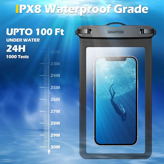 Large Waterproof Phone Pouch : 2 Pack Water-Resistant Clear Cellphone Holder - Universal Underwater Dry Bag Case with Neck Lanyard for iPhone Samsung Galaxy for Beach Swimming Pool