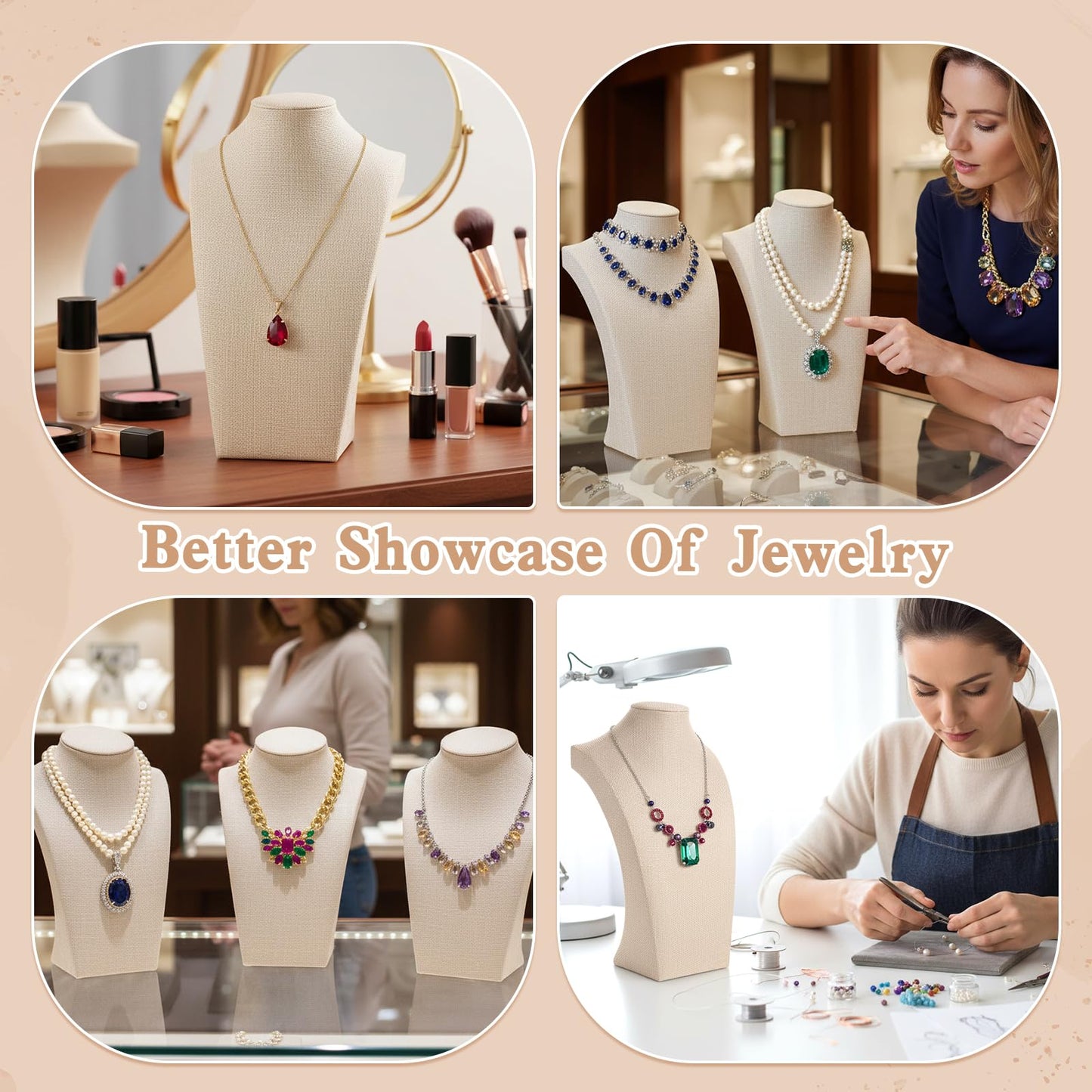 3 Pcs Linen Jewelry Display Bust Necklace Display Stand 11.42 × 6.69inch Jewelry Necklace Organizer Rack Necklaces Mannequin Holder Jewelrys Bust Displays Stands for Selling Home Store Trade Shows