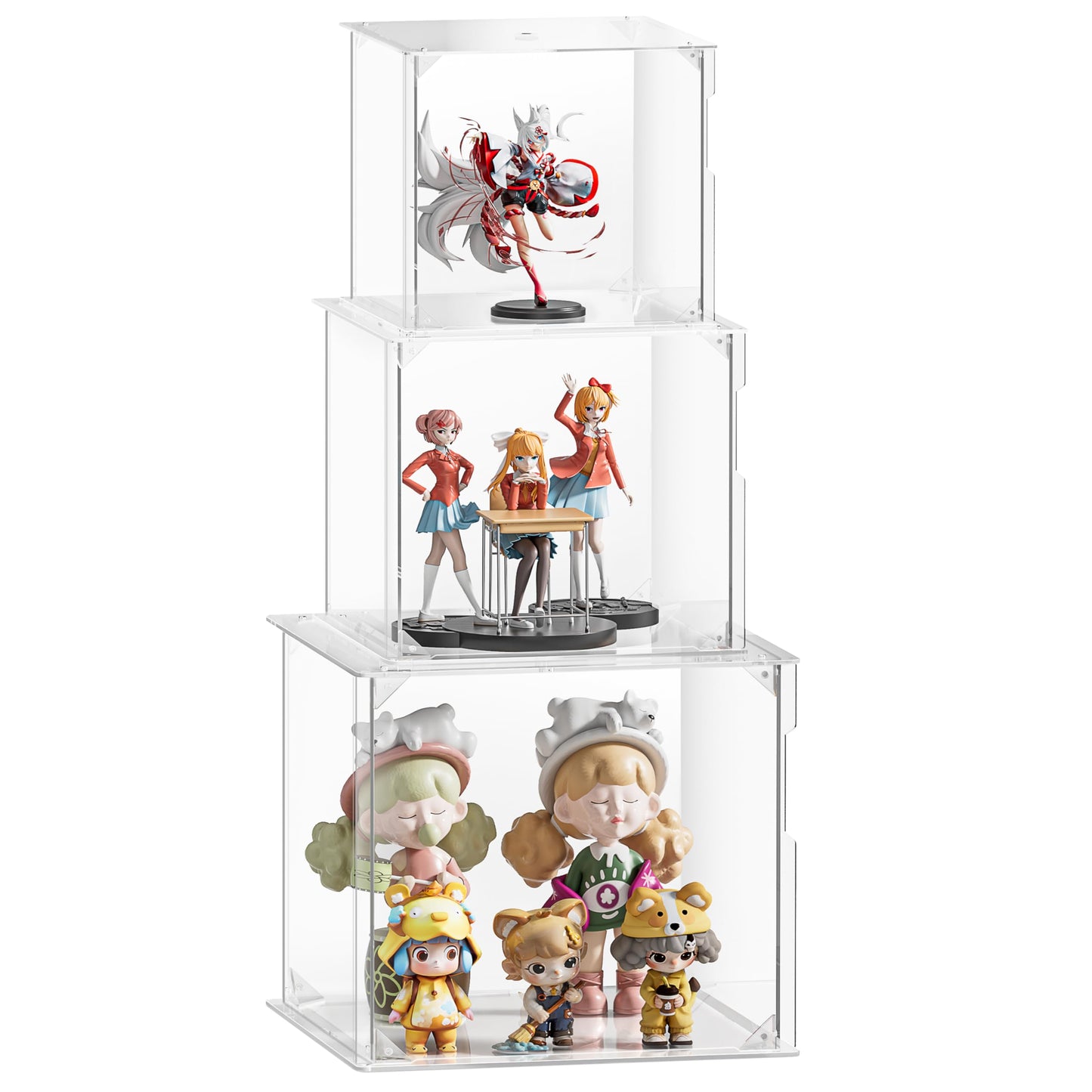 Clear Acrylic Display Case for Figures, 3 Tier Stackable Storage Bins with Magnetic Door,Acrylic Boxes for Display, Clear Storage Box for Collectibles Cosmetic Perfume Organizer，Home Or Office