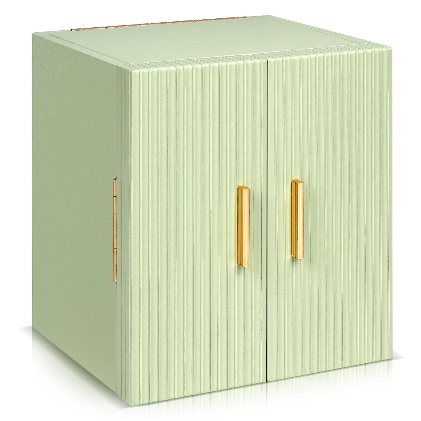 Dajasan Large Jewelry Box Organizer, Jewelry Storage Organizer with 3 Drawers, Huge Jewelry Box with Mirror for Women Girls, Double Door, Textured PU Leather, Gift Idea, Stylish (Green + Gold)