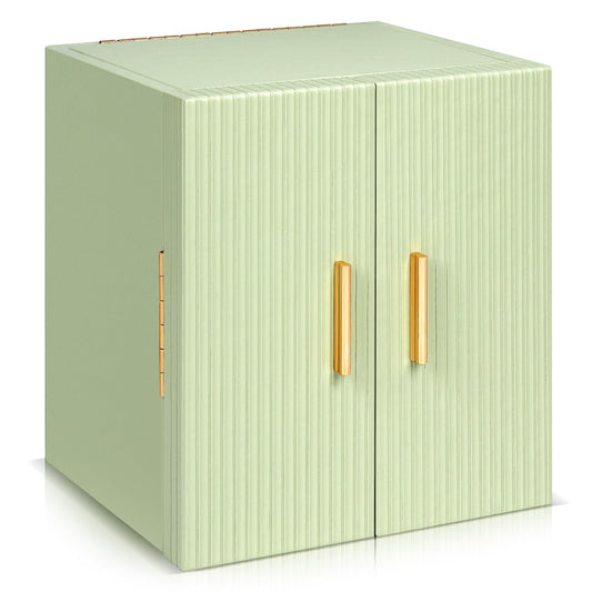 Dajasan Large Jewelry Box Organizer, Jewelry Storage Organizer with 3 Drawers, Huge Jewelry Box with Mirror for Women Girls, Double Door, Textured PU Leather, Gift Idea, Stylish (Green + Gold)
