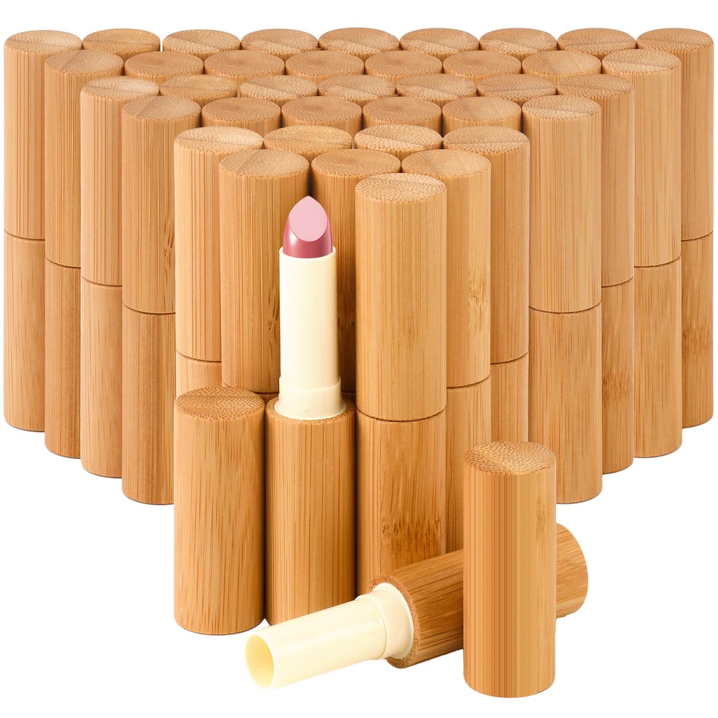 ZSMKJIAYE 40 Pcs Empty Lipstick Tubes, 5g Refillable Bamboo Lip Balm Containers with Rotable Plastic Inner, Leak-Proof DIY Cosmetic Tubes for Lipstick, Deodorant, Solid Perfume, Lip Care