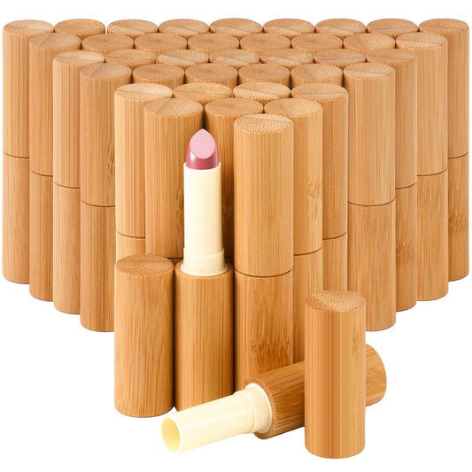 ZSMKJIAYE 40 Pcs Empty Lipstick Tubes, 5g Refillable Bamboo Lip Balm Containers with Rotable Plastic Inner, Leak-Proof DIY Cosmetic Tubes for Lipstick, Deodorant, Solid Perfume, Lip Care
