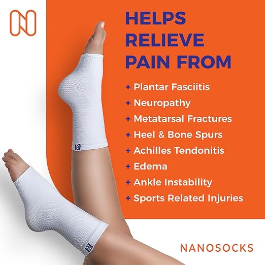 NanoSocks Compression Socks for Women & Men (1 Pair) - BEST Ankle Brace Support Sleeve for Neuropathy, Plantar Fasciitis, Diabetic Foot Nerve Pain Relief - Toeless (Small, White)