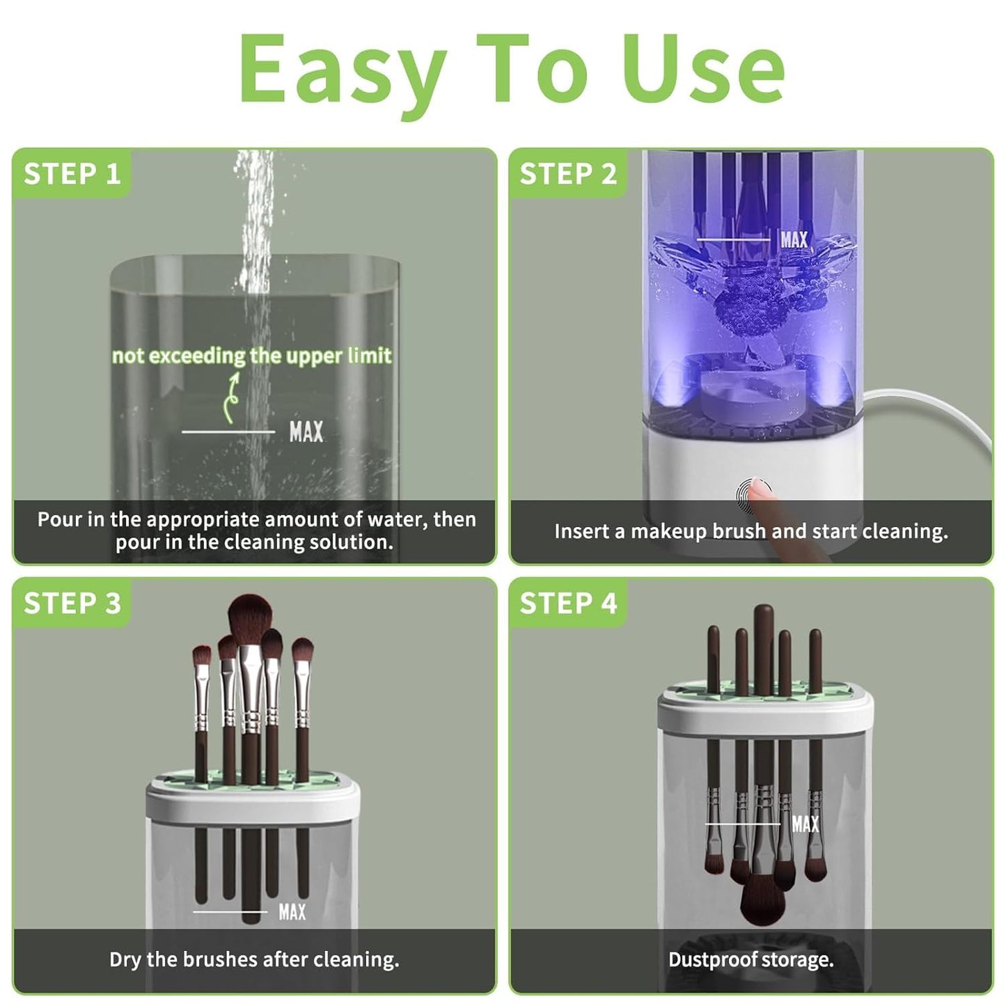 Electric Makeup Brush Cleaner,Portable Automatic Cosmetic Brushes Cleaner Machine,USB Rechargeable,Efficient Cleaning,Fits All Brush Sizes,For Home Deep Clean & Travel Quick Wash Beaut,Gift for Women