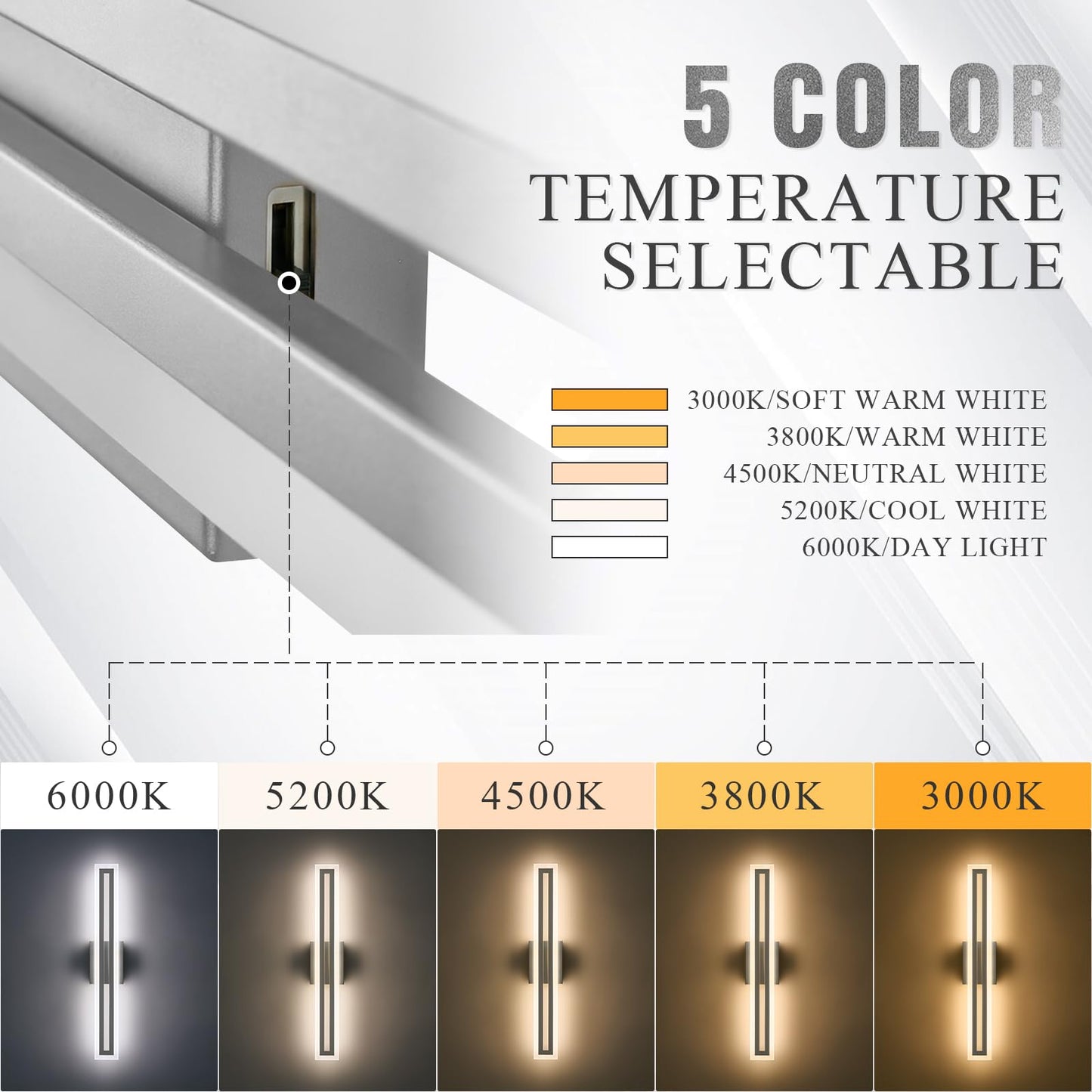 Sparklelf Modern LED Wall Sconce Silver Dimmable LED Vanity Lights Bathroom Lighting Fixtures Over Mirror Long Wall Light for Bathroom Dining Room, L24Inch 5CCT