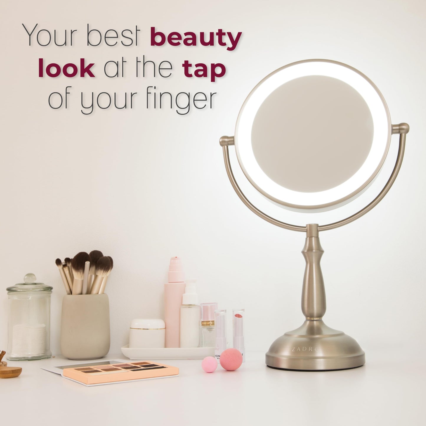 Zadro 11" Makeup Mirror with Lights and Magnification Dimmable Touch LED Lighted Makeup Mirror with Magnification