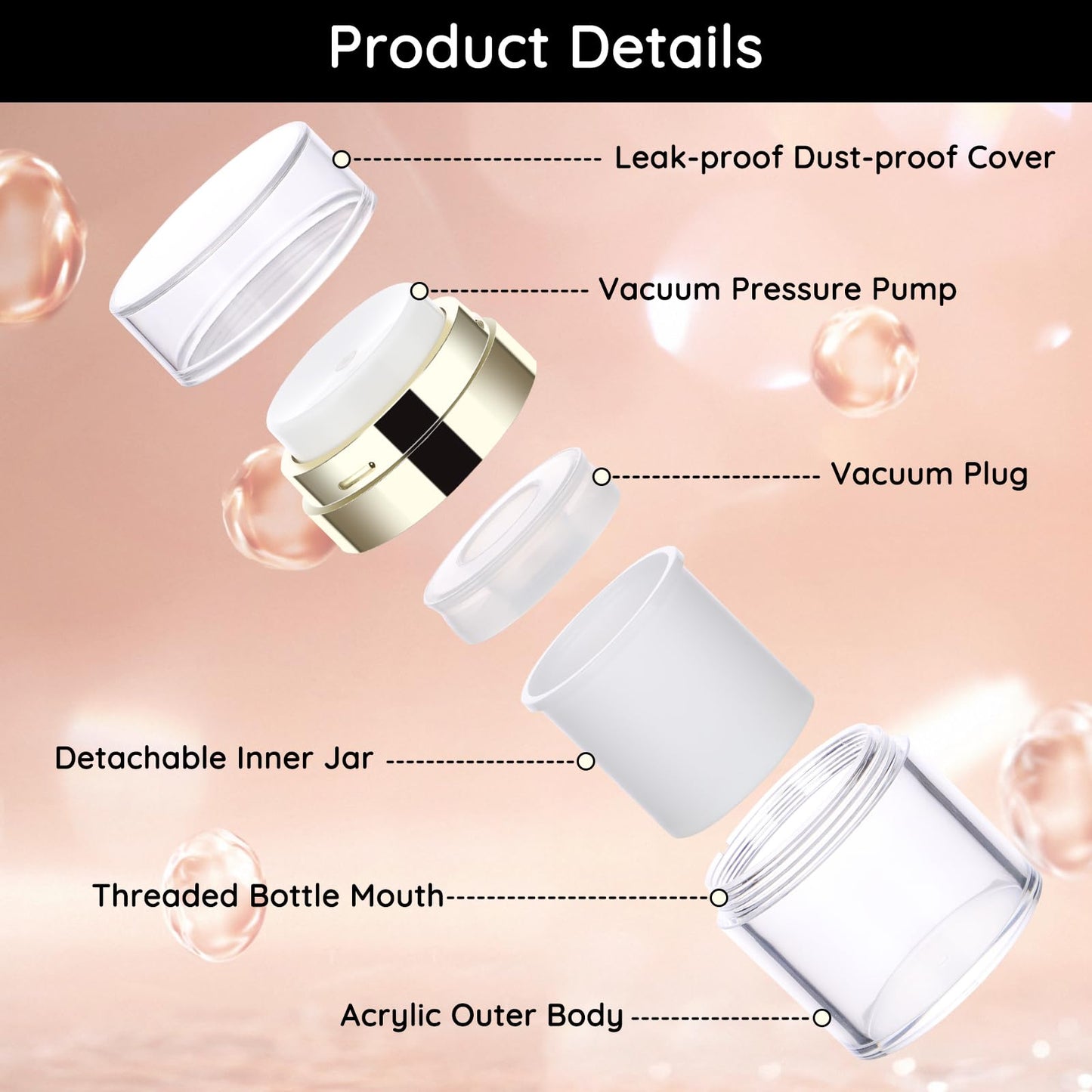 Segbeauty 2pcs 1oz Refillable Travel Jars for Creams, 2 Pack 15ml Empty Airless Pump Bottles, Pack of 2 Clear Plastic Container Jars, Airless Jar Travel Container for Toiletries