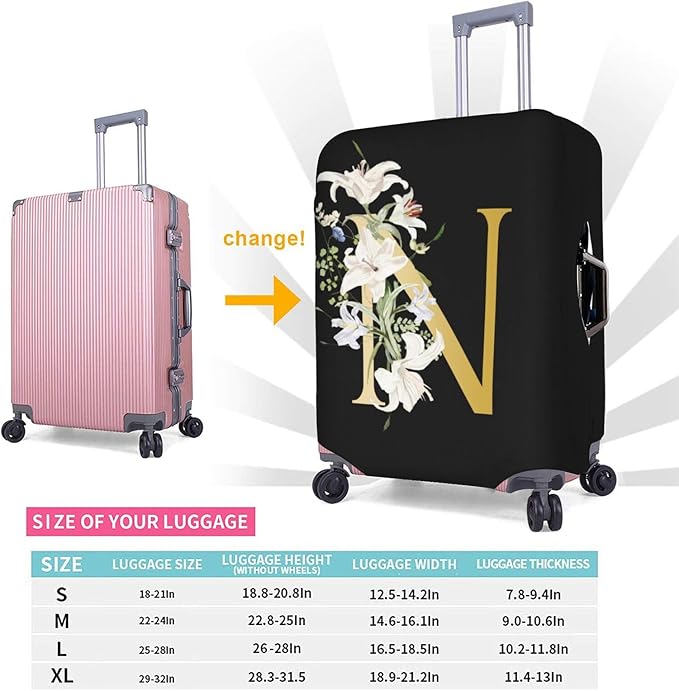 Decorative N Suitcase Protectors Elastic Washable Luggage Covers With Concealed Zippers For 18-32 Inch Luggage (Size S: Fits 18-21 Inch)