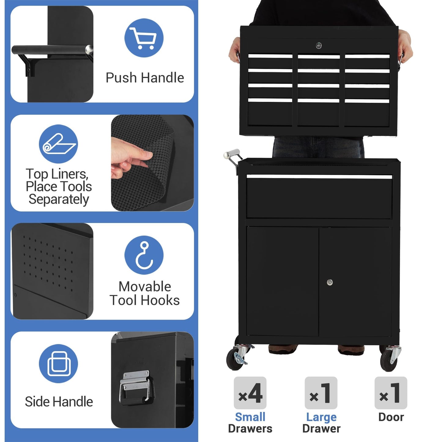 EliteEdge Professional Workstation Version 20" 5-Drawer Rolling Tool Chest - Lockable Storage Cabinet with Wheels for Workshop & Garage Organization