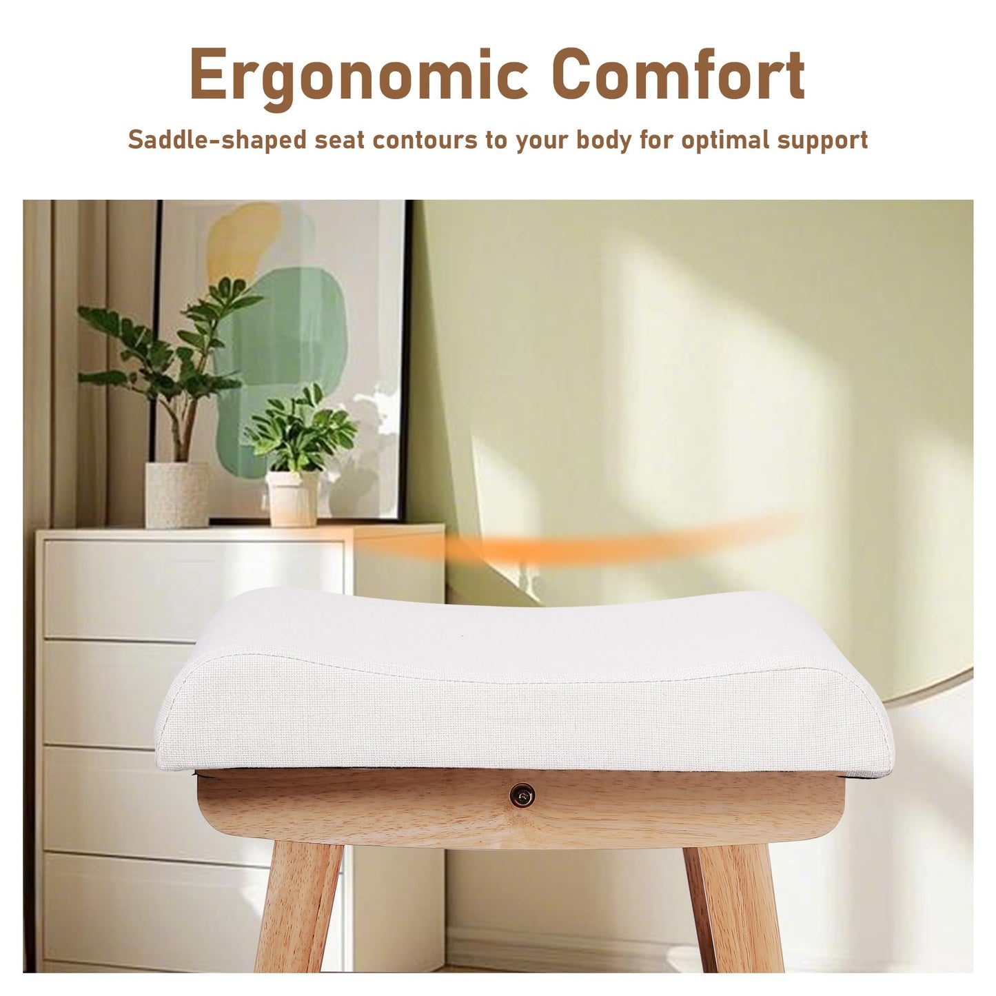 AurnaGle Wood Vanity Stool Chair,17.7 Inch Compact Makeup Chairs with Saddle Cushion, Linen-Covered High Rebound Sponge Seat, Easy Assembly Footstool for Bedroom, Entryway, Home, Walnut Ottomans