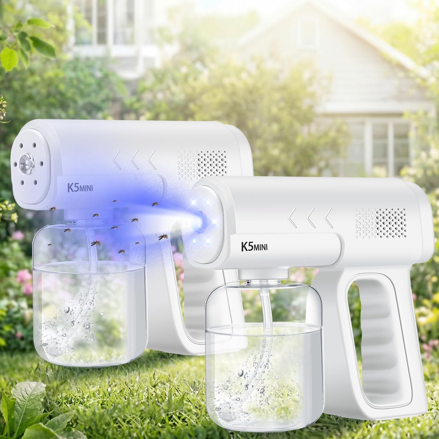 2 Pack Rechargeable Atomizer Nano Sprayer Gun for Mosquito Repellent Handheld Nano Mist Garden Repellent Sprayer Portable Plant Mister Tool Large Capacity Electric Fogger for Home Office Garden