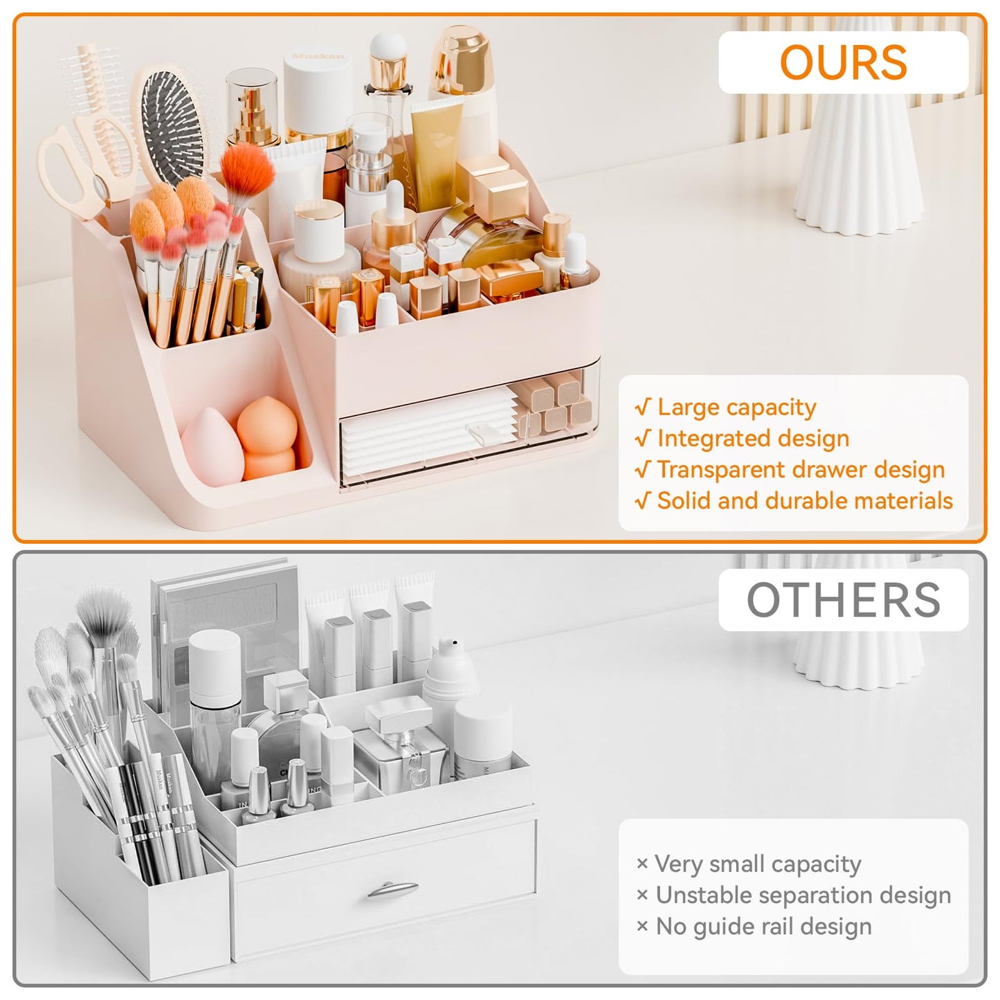 Yieach Countertop Makeup Organizers for Vanity,Bathroom,Dresser,Large Makeup Storage Organizer and Beauty Skincare Organizer,Plastic Makeup Holders and Organizers for Lotion,Hair Product & Tool,Pink